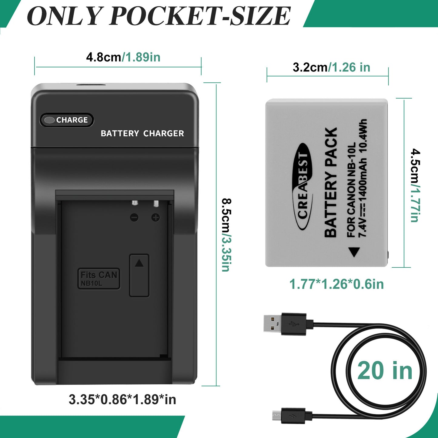2x Batteria NB-10L+Caricabatterie Per Canon PowerShot G15 G16 G1X SX50HS SX60HS SX40HS