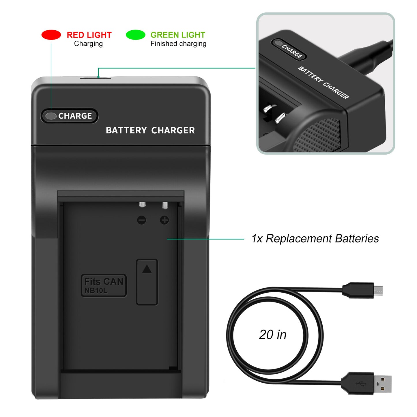 2x Batteria NB-10L+Caricabatterie Per Canon PowerShot G15 G16 G1X SX50HS SX60HS SX40HS