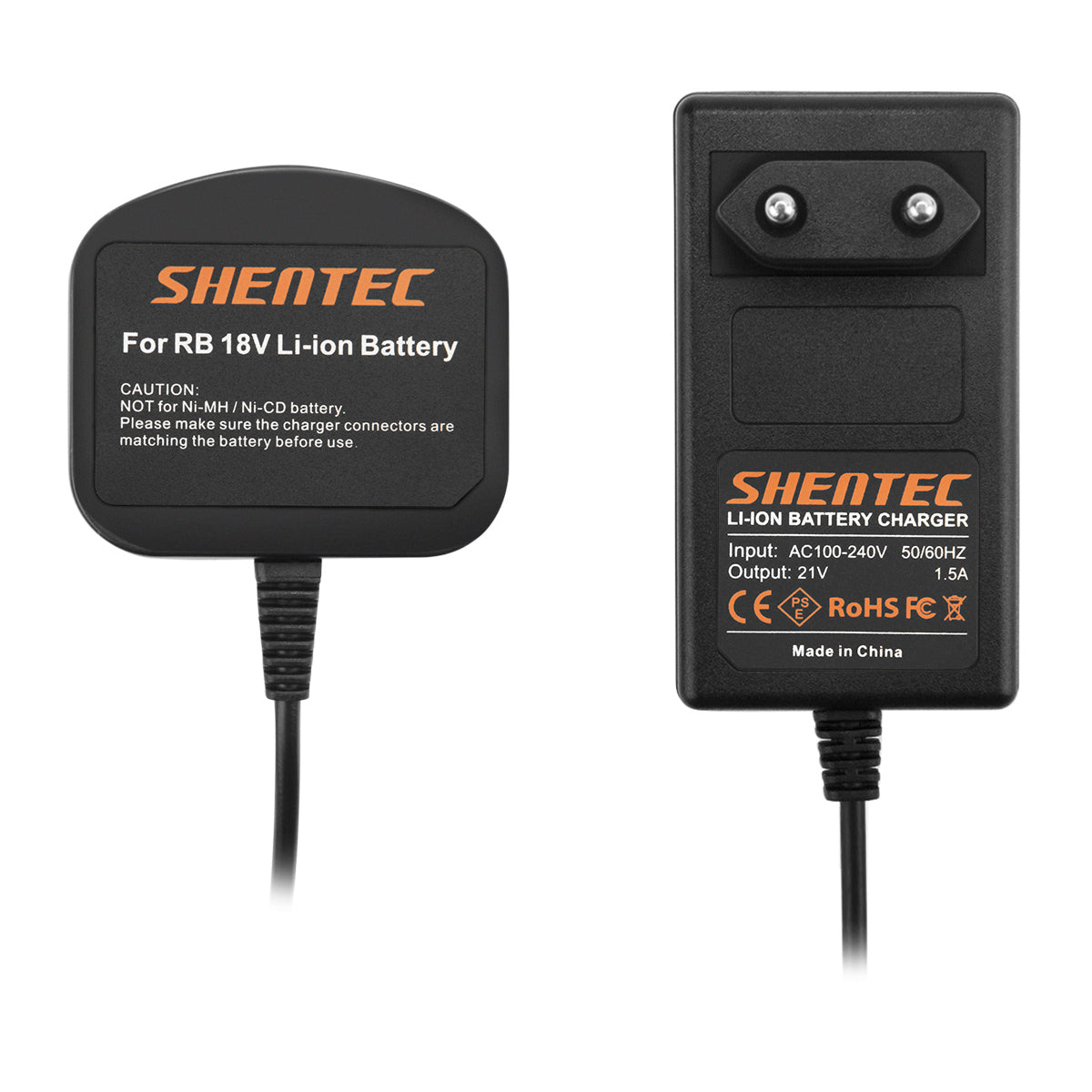 SHENTEC Caricabatterie 18V per RYOBI BPL18151/P105/P106/P108/P102/CMD-1802/CMI-1802
