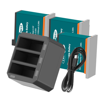 3x Batterie 1350mAh + Caricabatterie USB Veloce a 3 Canali per DJI Osmo AB1 P01 PT1 Action
