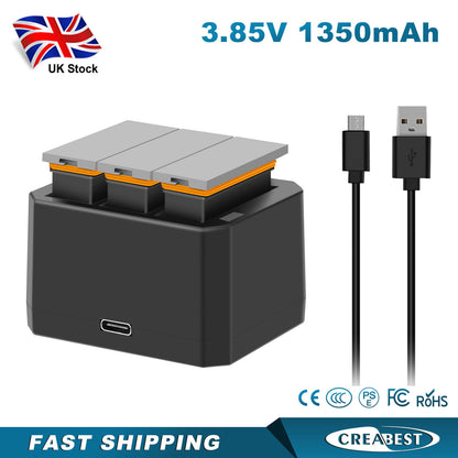3x Batterie 1350mAh + Caricabatterie USB Veloce a 3 Canali per DJI Osmo AB1 P01 PT1 Action