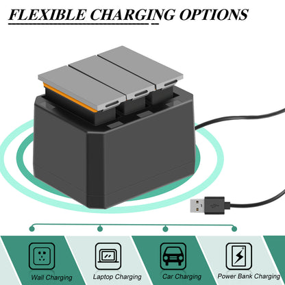 3x Batterie 1350mAh + Caricabatterie USB Veloce a 3 Canali per DJI Osmo AB1 P01 PT1 Action