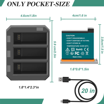 3x Batterie 1350mAh + Caricabatterie USB Veloce a 3 Canali per DJI Osmo AB1 P01 PT1 Action