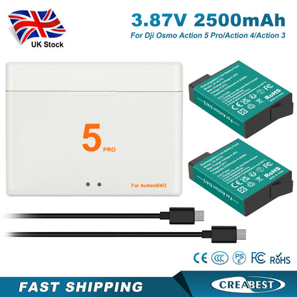 2x Batterie+Caricabatterie Per DJI Osmo Action 5 Pro Action 4 Action 3