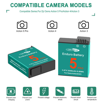 2x Batterie+Caricabatterie Per DJI Osmo Action 5 Pro Action 4 Action 3