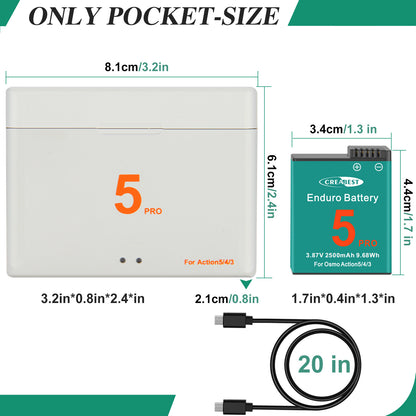 2x Batterie+Caricabatterie Per DJI Osmo Action 5 Pro Action 4 Action 3