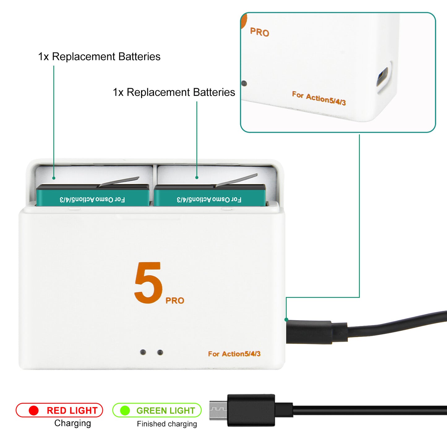 2x Batterie+Caricabatterie Per DJI Osmo Action 5 Pro Action 4 Action 3