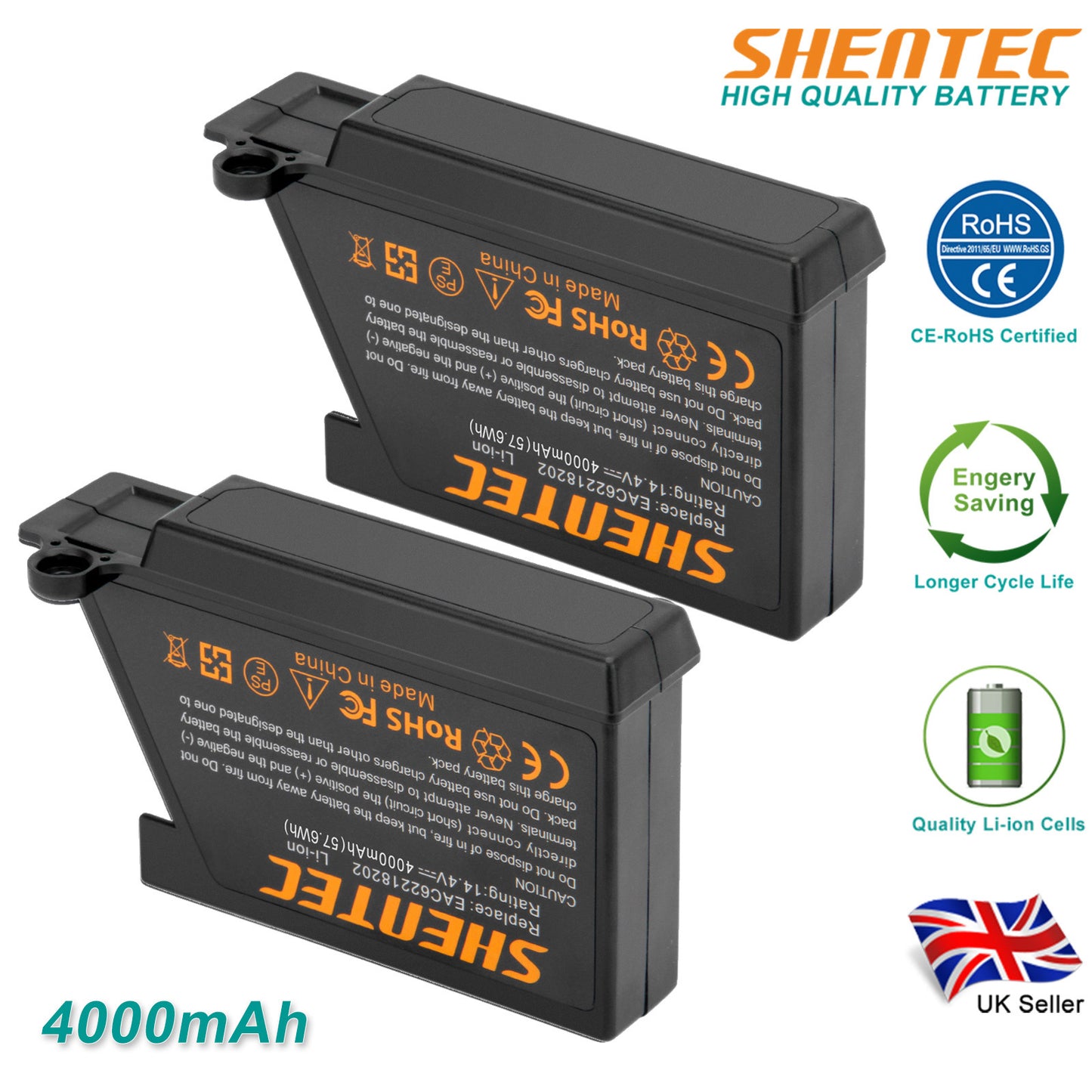SHENTEC 2X 14.4V 4.0Ah BATTERIA LI-ION PER LG EAC60766104 EAC60766105 EAC60766101 VR1012W