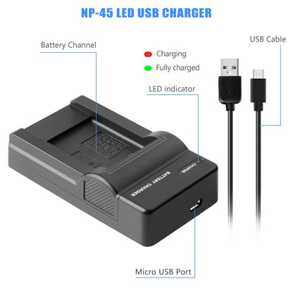 SHENTEC Batteria 3.6V 1200mAh per Fujifilm NP-45 Olympus Nikon EN-EL10 + Caricabatterie