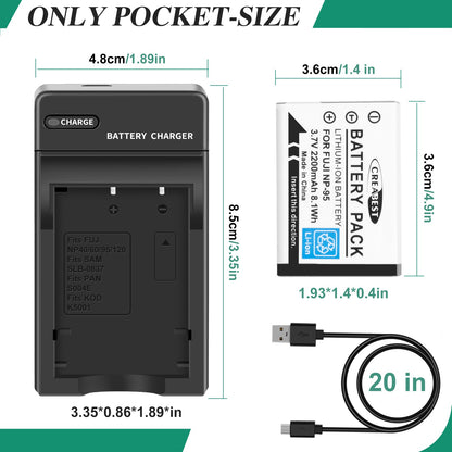 2x NP-95 NP95 3.7V Batteria+Caricabatterie per Fujifilm Finepix F30 F31 F31fd X100 X100s
