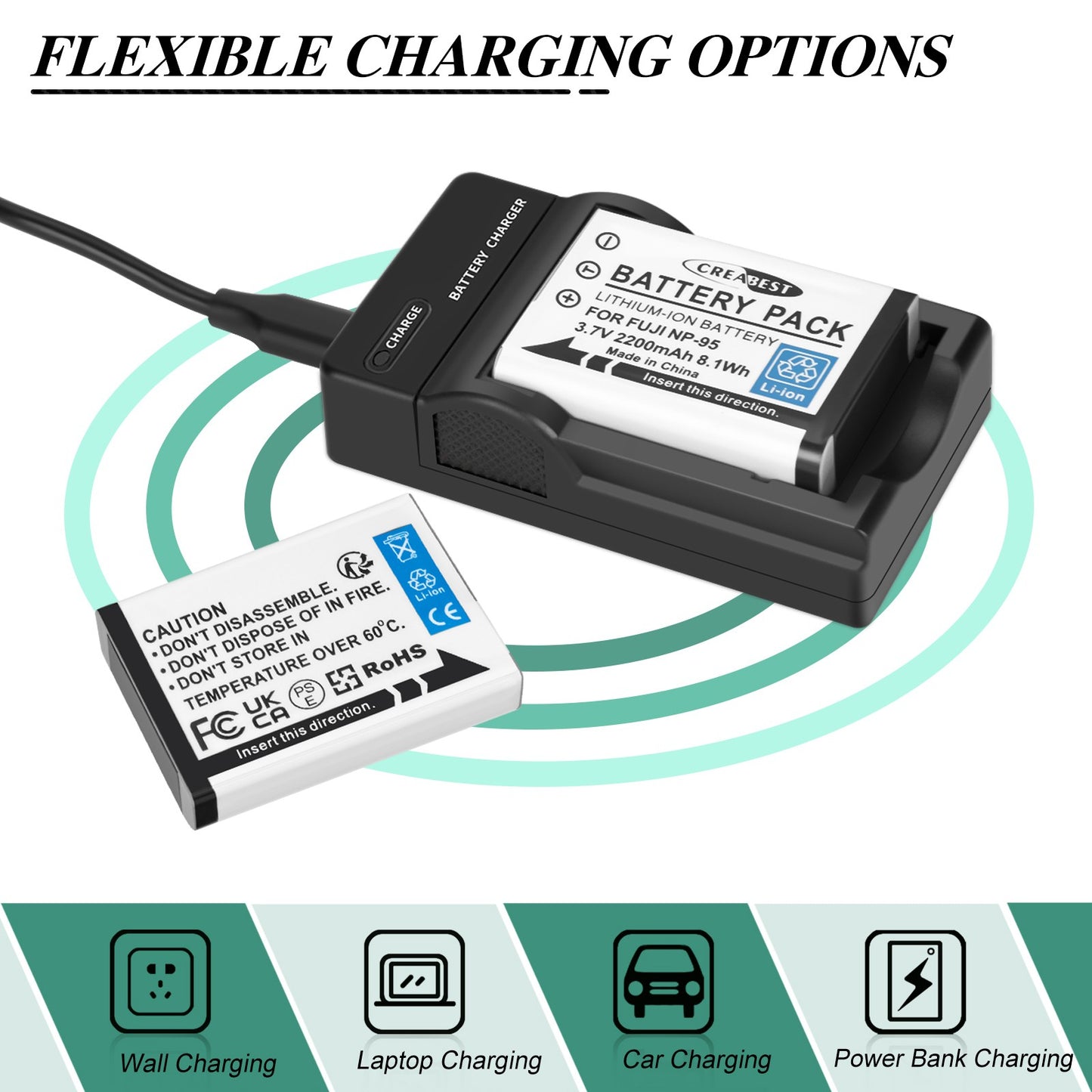 2x NP-95 NP95 3.7V Batteria+Caricabatterie per Fujifilm Finepix F30 F31 F31fd X100 X100s