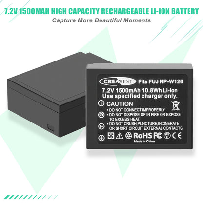 2x Batteria NP-W126 W126S+Caricabatterie Per Fujifilm Fuji X-E1 X-E2 X-E2S X-T10 X-T20