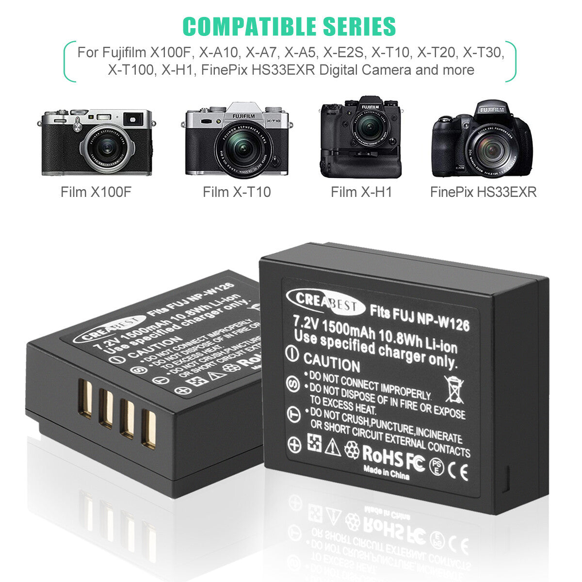2x Batteria NP-W126 W126S+Caricabatterie Per Fujifilm Fuji X-E1 X-E2 X-E2S X-T10 X-T20