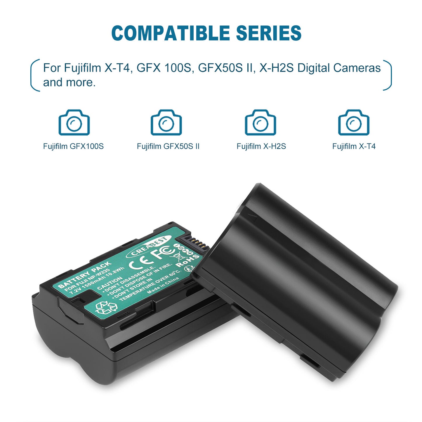 2x Batteria NP-W235+Caricabatterie Doppio per Fujifilm GFX 100S 50S II X-H2S X-T5 XT4 X-T4