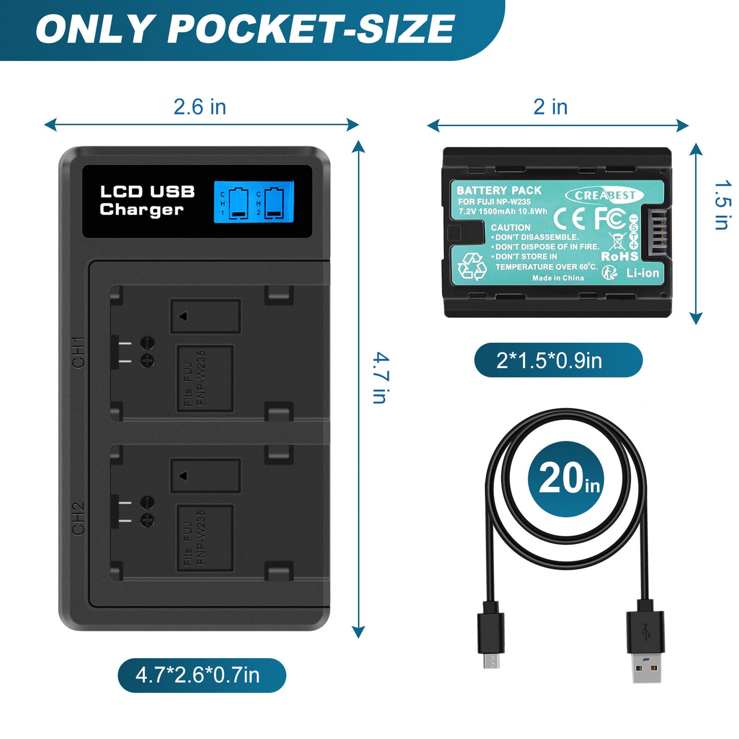 2x Batteria NP-W235+Caricabatterie Doppio per Fujifilm GFX 100S 50S II X-H2S X-T5 XT4 X-T4