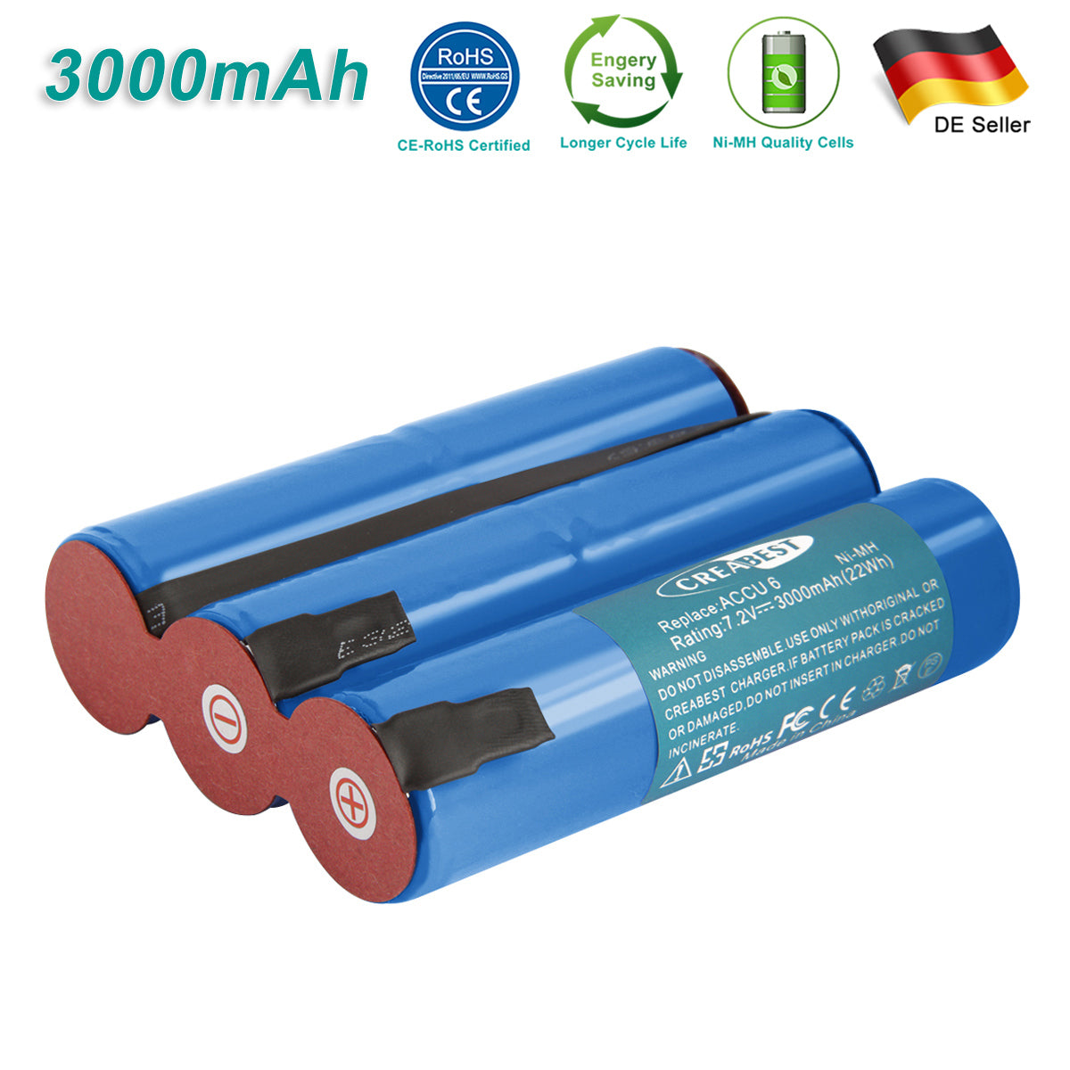 SHENTEC 3000mAh 7.2V Ni-MH Batteria per cesoie da siepe Gardena Accu 6 Battery 6 Grass Shears ST 6