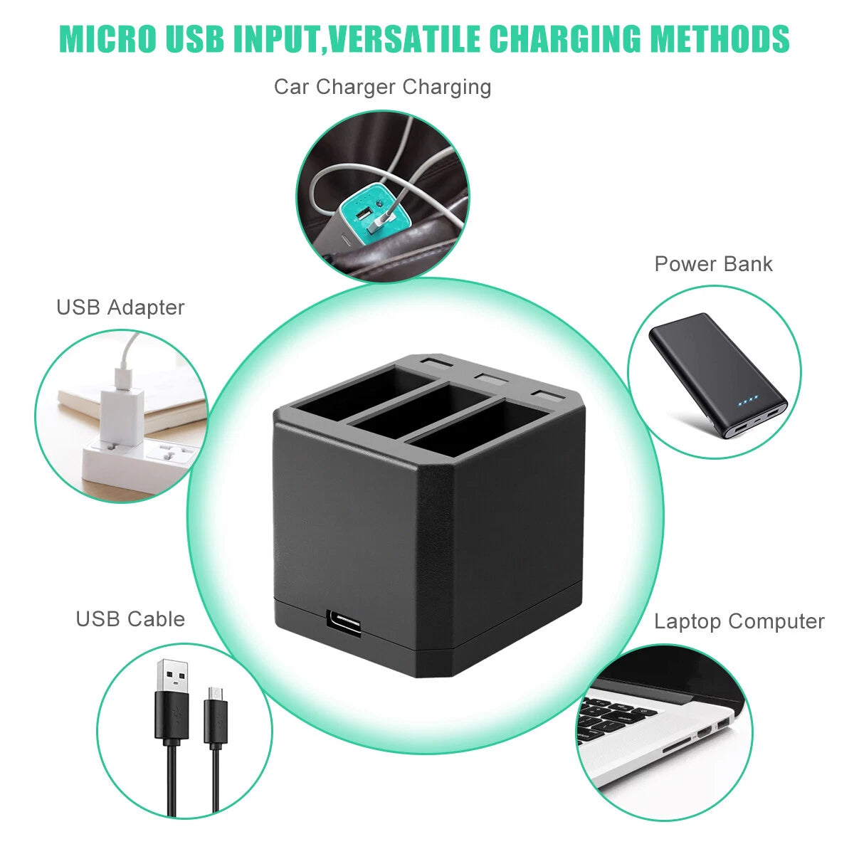 3 Batterie AHDBT-501 601 701 per GoPro HERO 7 Hero 6 5 Black + Caricabatterie triplo