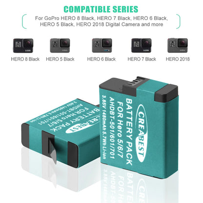 3 Batterie AHDBT-501 601 701 per GoPro HERO 7 Hero 6 5 Black + Caricabatterie triplo