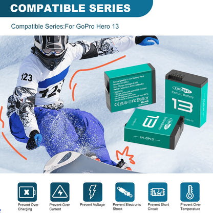 3x JH-GP13 Batteria Enduro + caricatore a tre canali, scatola di stoccaggio per GoPro Hero 13