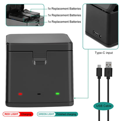 3x JH-GP13 Batteria Enduro + caricatore a tre canali, scatola di stoccaggio per GoPro Hero 13