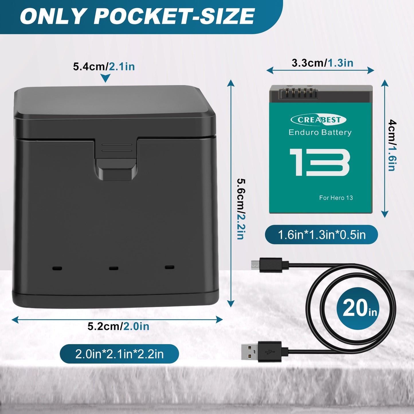 3x JH-GP13 Batteria Enduro + caricatore a tre canali, scatola di stoccaggio per GoPro Hero 13