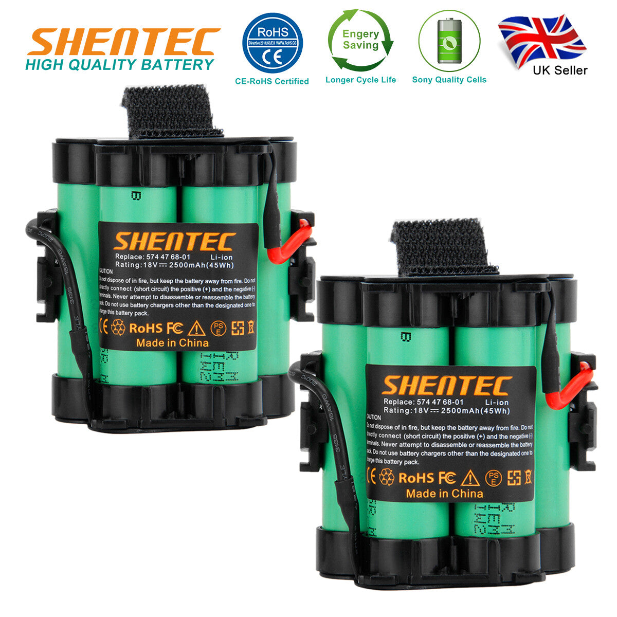 SHENTEC 2X 2.5Ah Li-ion Batteria per Husqvarna 105 305 308x Gardena R75Li R45Li R70Li