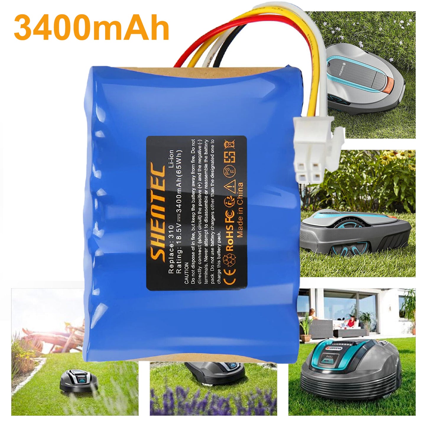 SHENTEC 18.5V 3.4Ah Li-ion Batteria Per Husqvarna 584 85 28-01 Gardena Sileno R100Li R130L