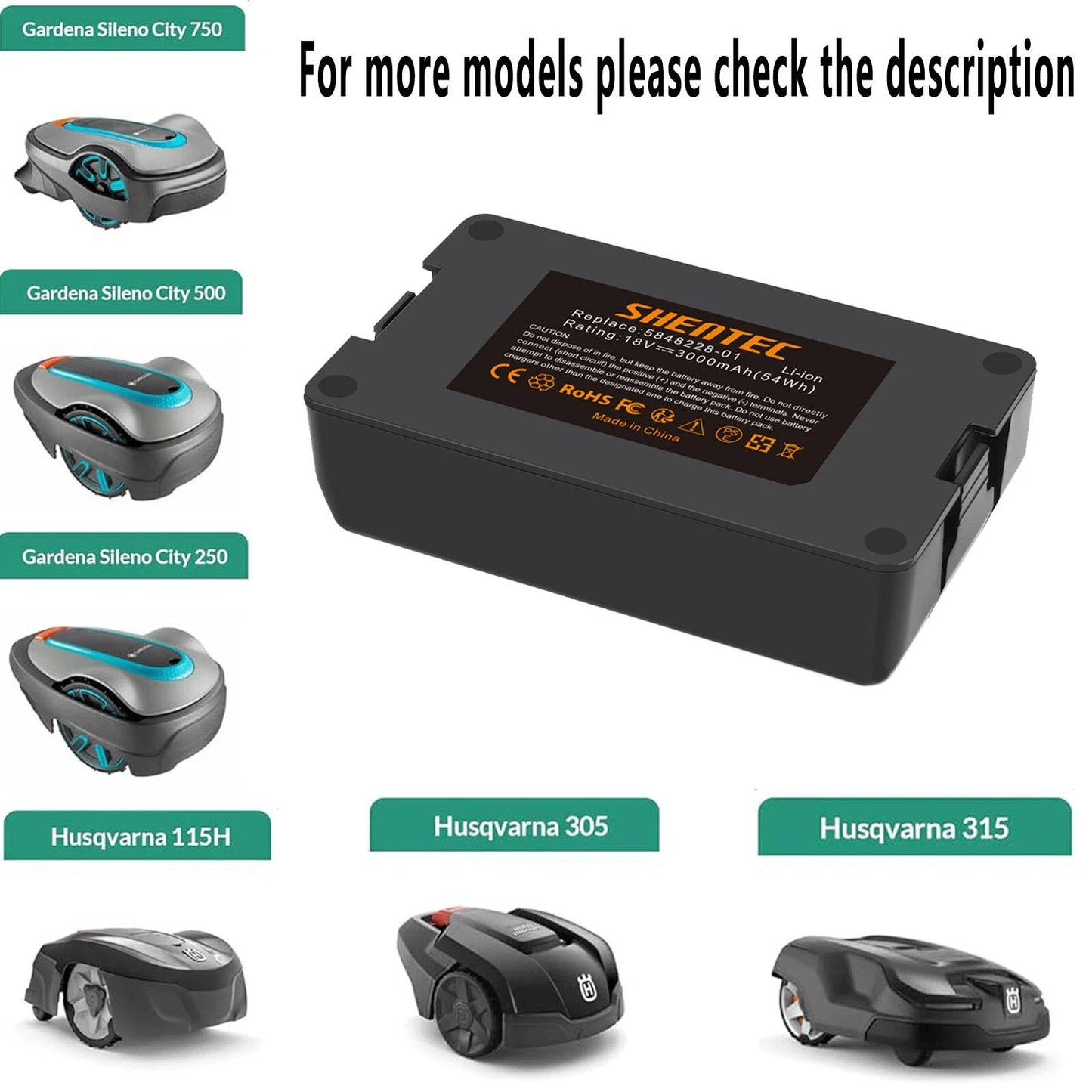 SHENTEC Batteria Li-Ion 3500mAH 18V per Gardena Sileno 2020 City 2018 Sileno+R100L