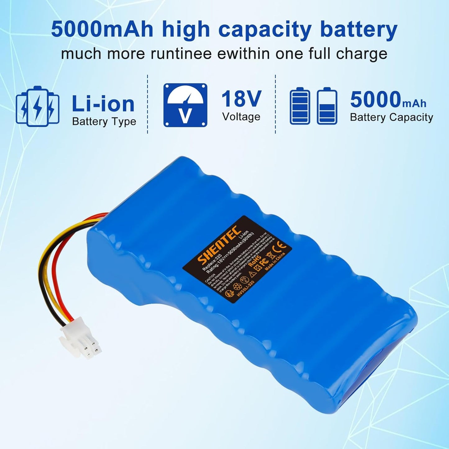 Batteria Li-ion SHENTEC 18V 5000mAh per Husqvarna Automower 320/430X/440/450X/520/550 589 58 52-01/589 58 57-01/588 14 64-01/588 14 64-02