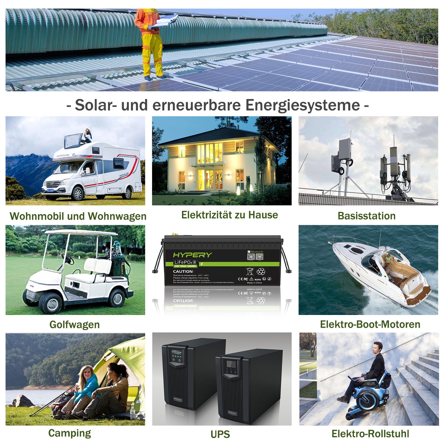 24V 100Ah LiFePO4 Lithium Battery BMS Deep Cycle Bluetooth LCD For Off-Grid Solar RV