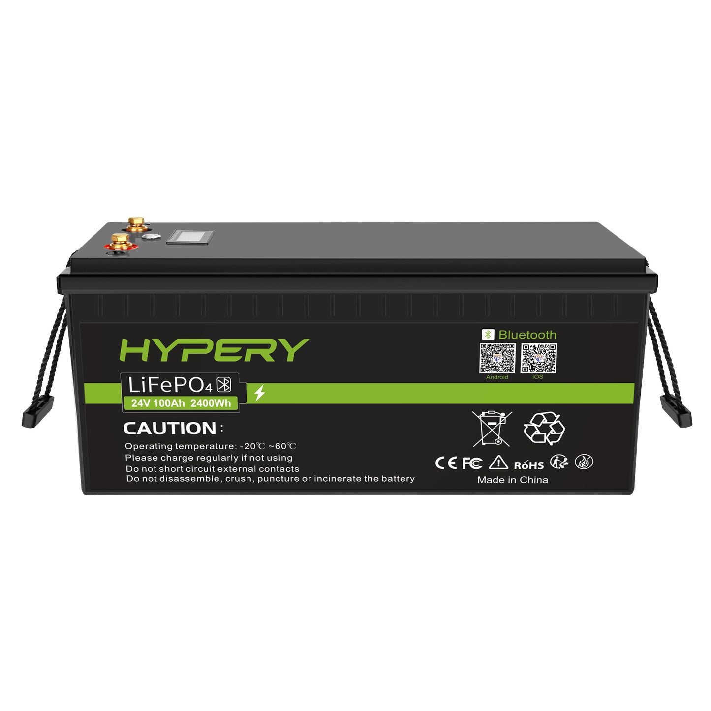 24V 100Ah LiFePO4 Lithium Battery BMS Deep Cycle Bluetooth LCD For Off-Grid Solar RV