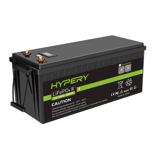 Batteria al litio LiFePO4 24V 100Ah con BMS, a ciclo profondo, Bluetooth e LCD per solare off-grid, RV