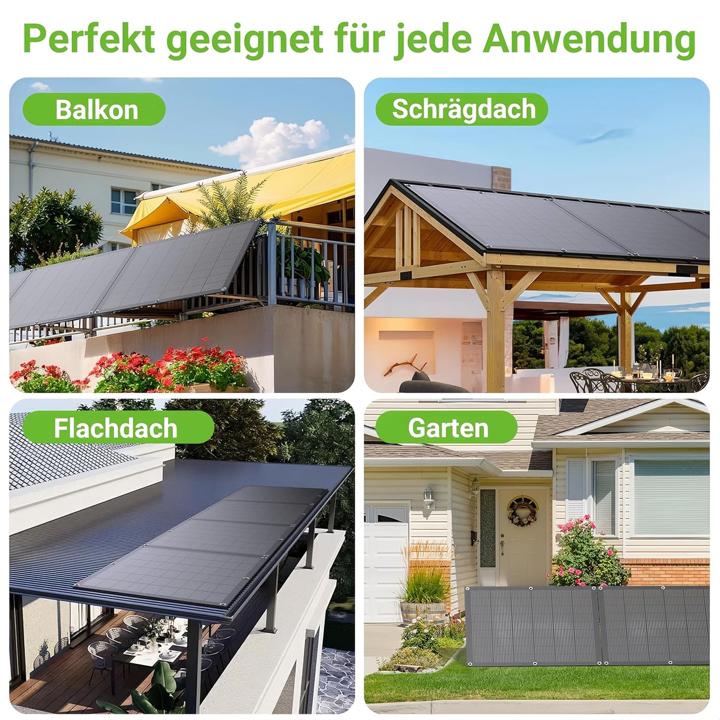Impianto solare da balcone da 800 W con kit flessibile con 4 pannelli solari flessibili da 200 W e inverter da 800 W, plug and play con cavo AC da 5 m