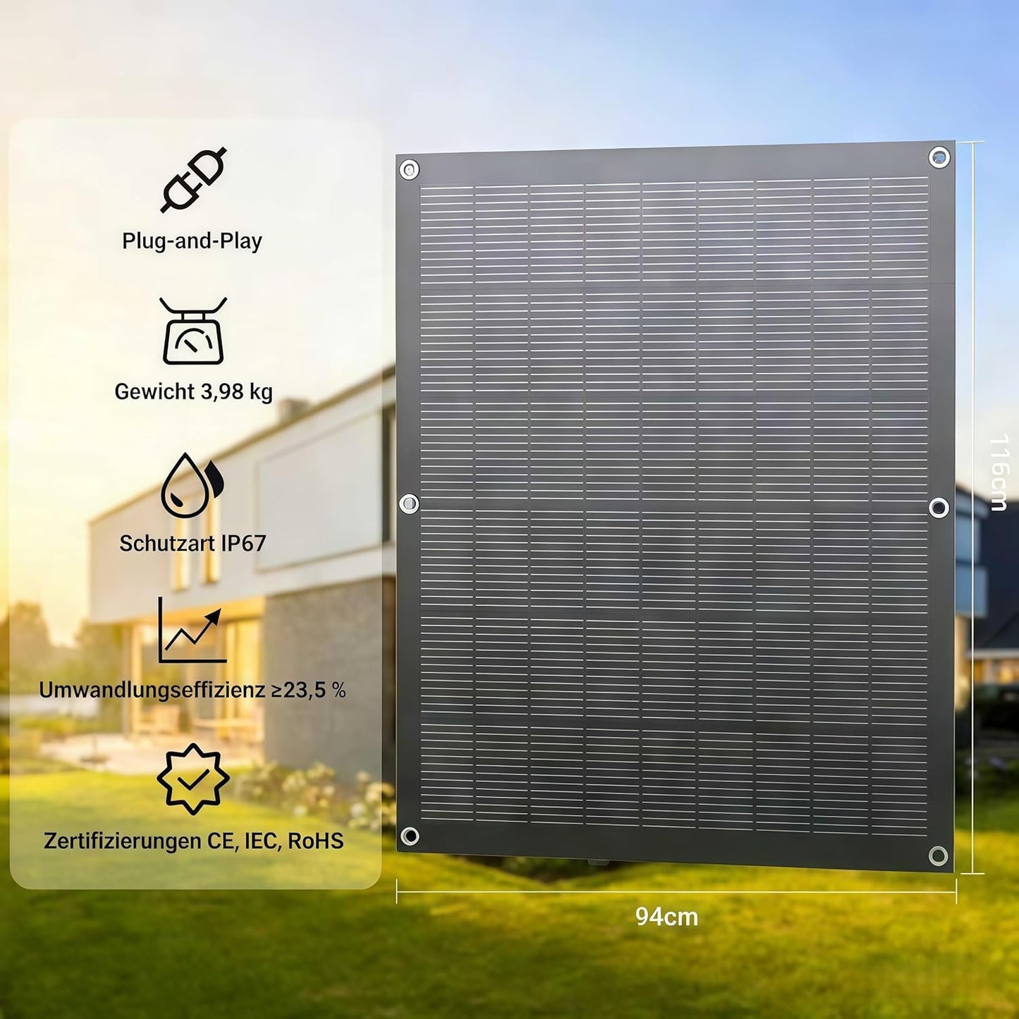 Impianto solare da balcone da 800 W con kit flessibile con 4 pannelli solari flessibili da 200 W e inverter da 800 W, plug and play con cavo AC da 5 m