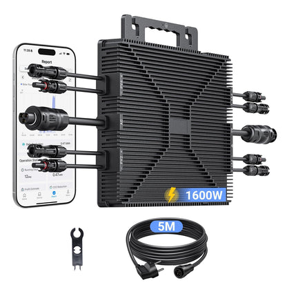 Micro inverter di potenza 1600W, power station da balcone con WiFi, Plug & Play, controllo app, cavo AC da 5 m, inverter fotovoltaico