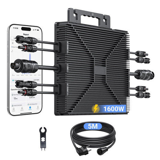 Micro inverter di potenza 1600W, power station da balcone con WiFi, Plug & Play, controllo app, cavo AC da 5 m, inverter fotovoltaico