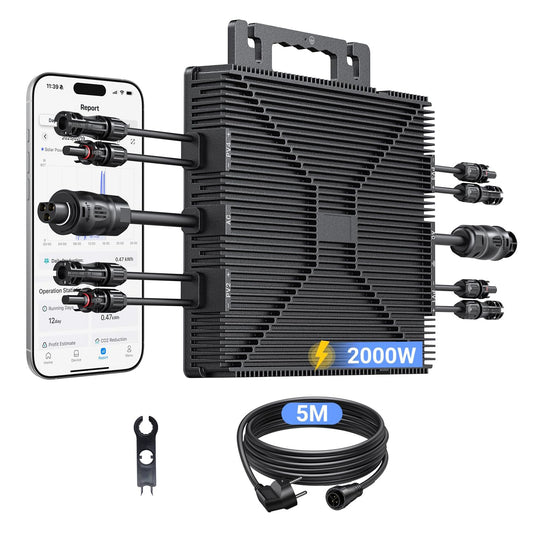 Micro inverter di potenza da 2000W, stazione di alimentazione da balcone con WiFi, Plug & Play, controllo app, cavo AC da 5 m, inverter fotovoltaico