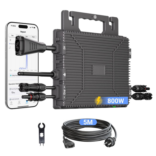 Micro Inverter 800W, centrale elettrica da balcone con WiFi, Plug & Play, controllo tramite app, cavo AC da 5 m, inverter FV