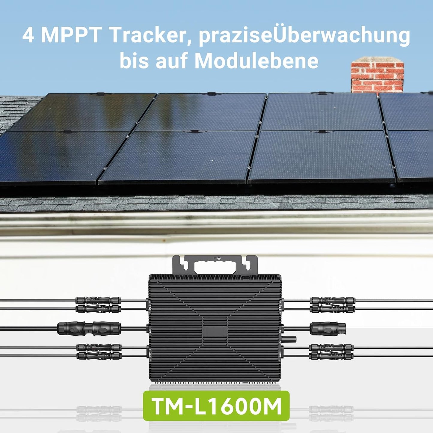Micro inverter di potenza 1600W, power station da balcone con WiFi, Plug & Play, controllo app, cavo AC da 5 m, inverter fotovoltaico