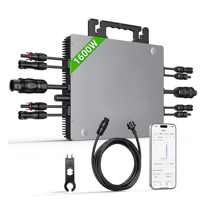 Micro inverter di potenza 1600W, power station da balcone con WiFi, Plug & Play, controllo app, cavo AC da 5 m, inverter fotovoltaico
