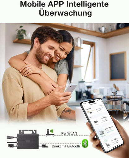 Micro Inverter 800W, centrale elettrica da balcone con WiFi, Plug & Play, controllo tramite app, cavo AC da 5 m, inverter FV