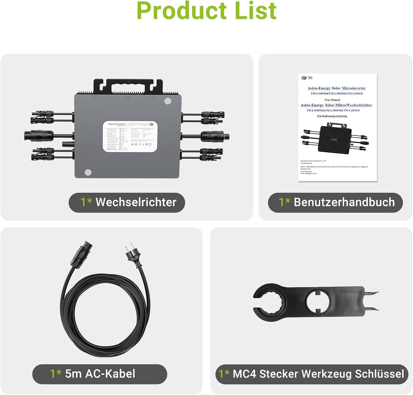 Micro Inverter 800W, centrale elettrica da balcone con WiFi, Plug & Play, controllo tramite app, cavo AC da 5 m, inverter FV