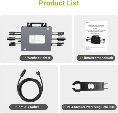 Micro Inverter 800W, centrale elettrica da balcone con WiFi, Plug & Play, controllo tramite app, cavo AC da 5 m, inverter FV