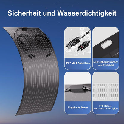 Pannello solare flessibile da 120 W, modulo solare flessibile monocristallino per balcone da 1 x 120 W, cella solare fotovoltaica IP67 off-grid per camper, auto, capanno, tetto, barca
