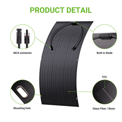 Kit pannello solare flessibile da 240 W, 2 moduli solari flessibili da 120 W, IP67 per balcone, camper, auto, capanno, tetto, barca, fuori rete