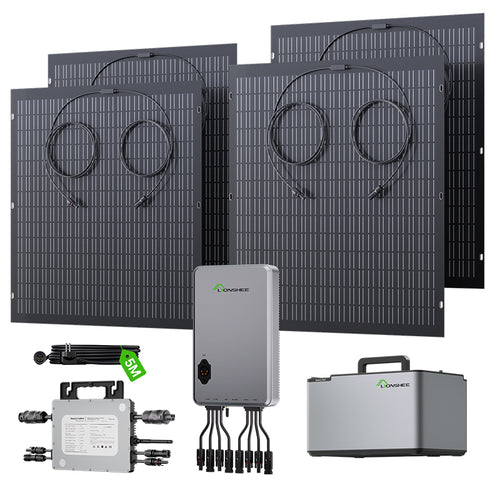 Impianto solare da balcone 800W flessibile con 4 pannelli solari da 200 W, inverter 800W, Smart Hub 1600W e Power Box da 1024WH