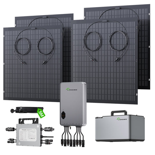 Impianto solare da balcone 800W flessibile con 4 pannelli solari da 200 W, inverter 800W, Smart Hub 1600W e Power Box da 1024WH