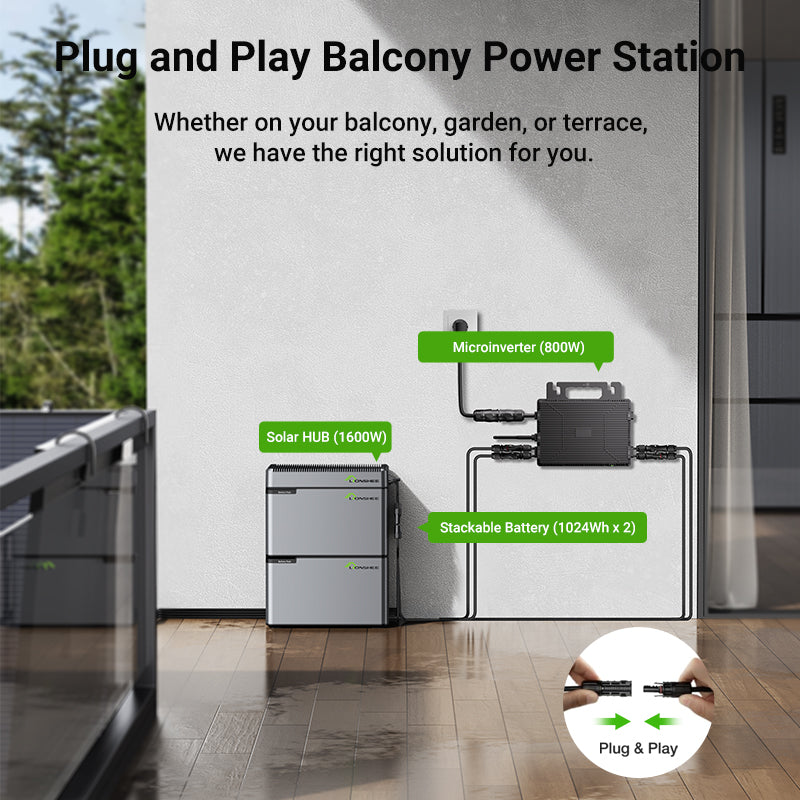 Balcony Power Station 800W Flexible Solar Kit With 4 x 200 W Solar Panel & Inverter 800W,1600W Smart Hub &2 X 1024WH Power Box