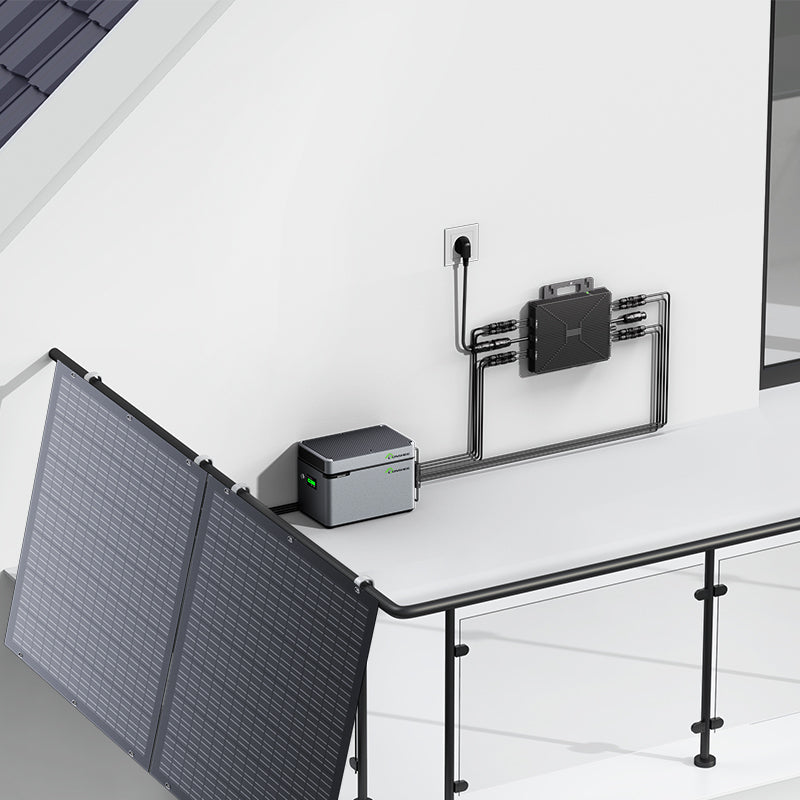 Impianto solare da balcone 800W flessibile con 4 pannelli solari da 200 W, inverter 800W, Smart Hub 1600W e Power Box da 1024WH