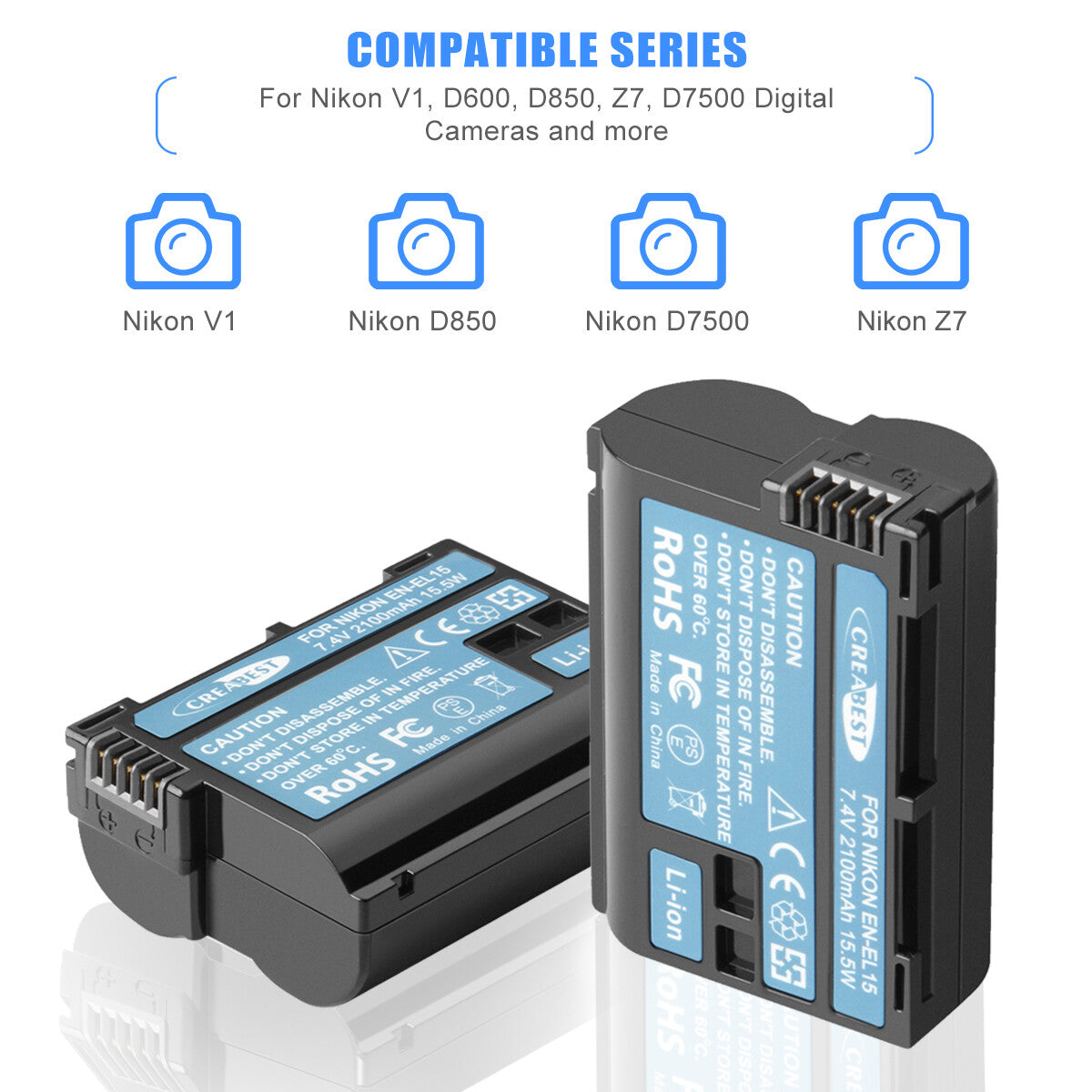 2x Batteria EN-EL15 + caricabatterie doppio per Nikon EL15A D500, D600, D610, D750, D850, D800E